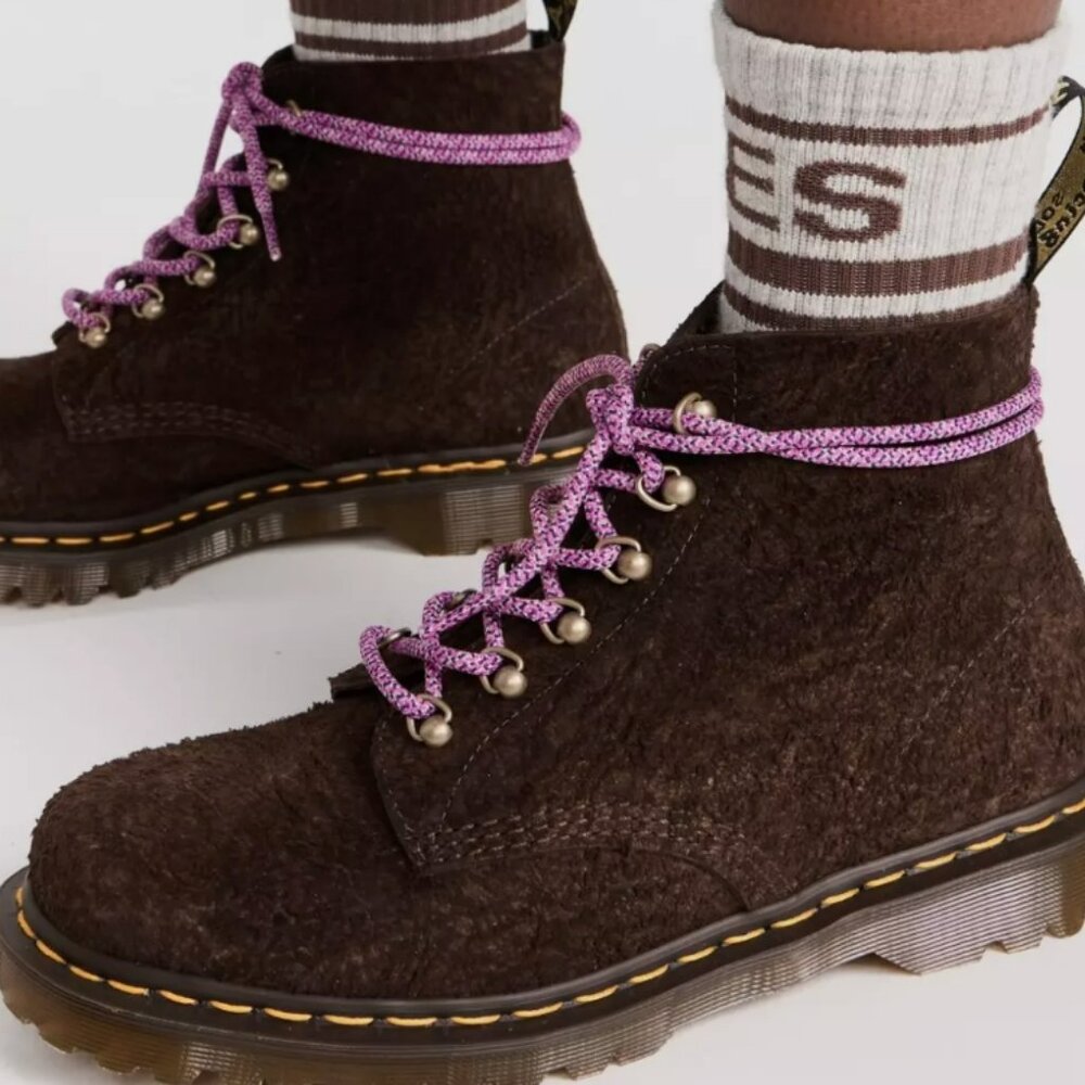 Dr. Martens Brown Ankle Boots with Purple Laces
